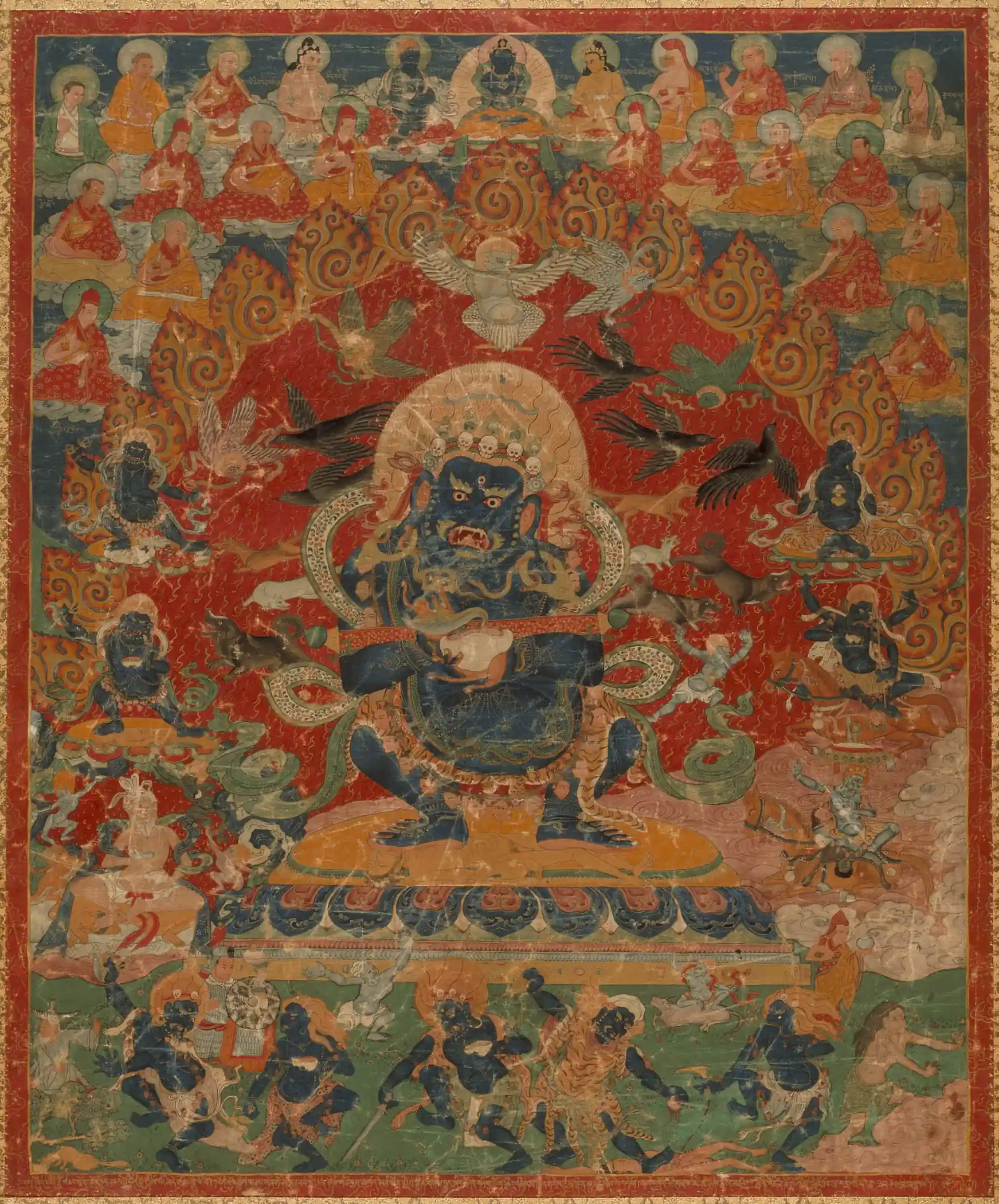 Pintura tibetana de Makahala en Ngor Monastery, con iconografía iracunda y elementos rituales